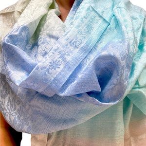 100% silk with pastel flowers scarf; Effortless light silk scarf; 180 cm long